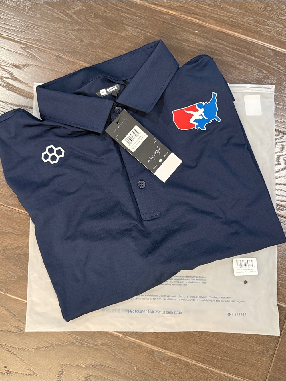Rudis Men's Navy Polo with Red & Blue USA Wrestling Patch